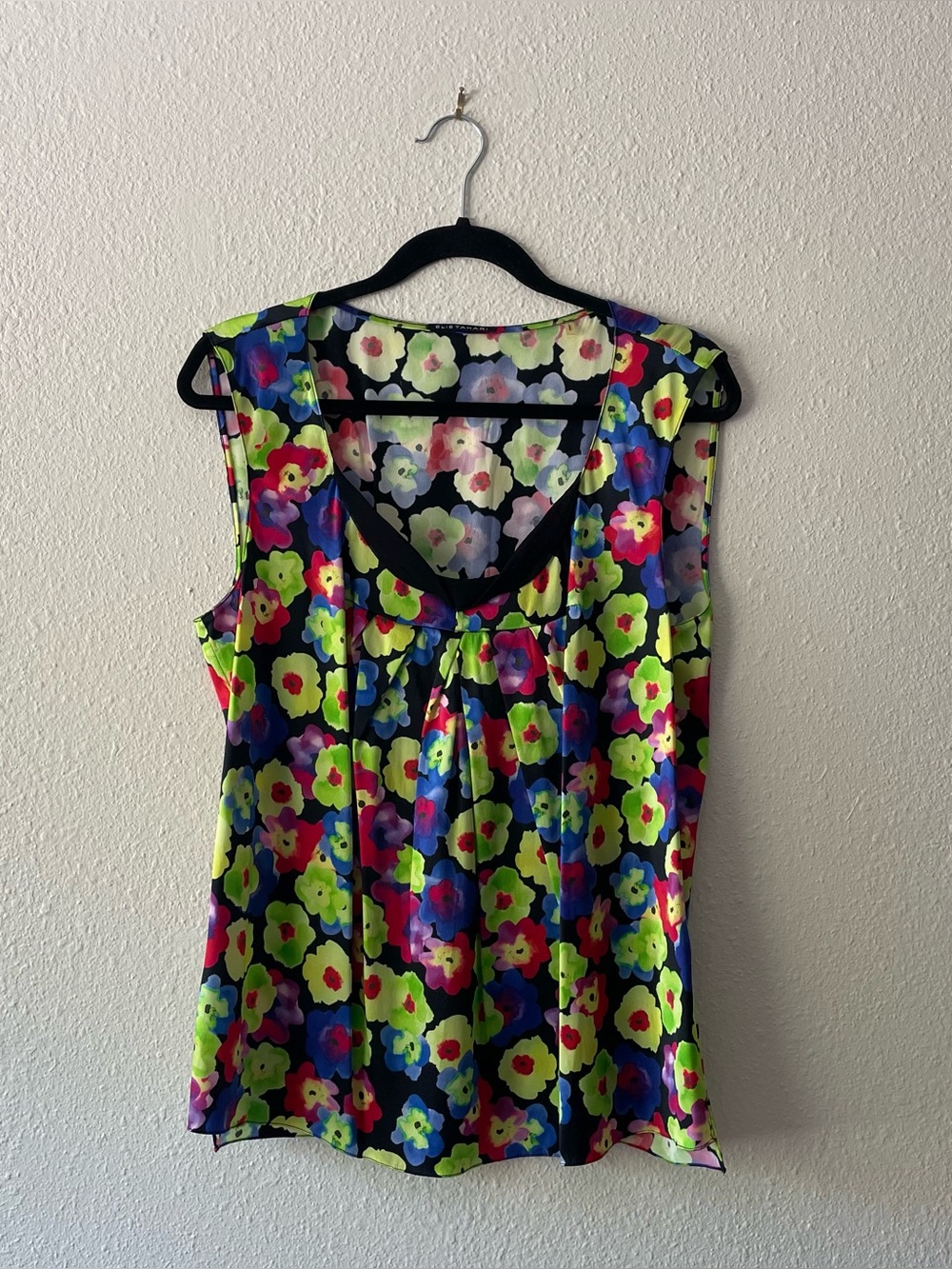 Elie Tahari Silk Floral Sleeveless Blouse Top Size Large Bright Multicolor
